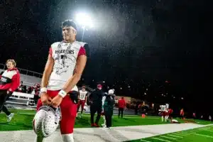 Westside High School quarterback Anthony Rezac (5) is interviewed after a game between the Millard South and Omaha Westside in Omaha, NE on Sunday October 13th, 2023. Photo by Eric Francis