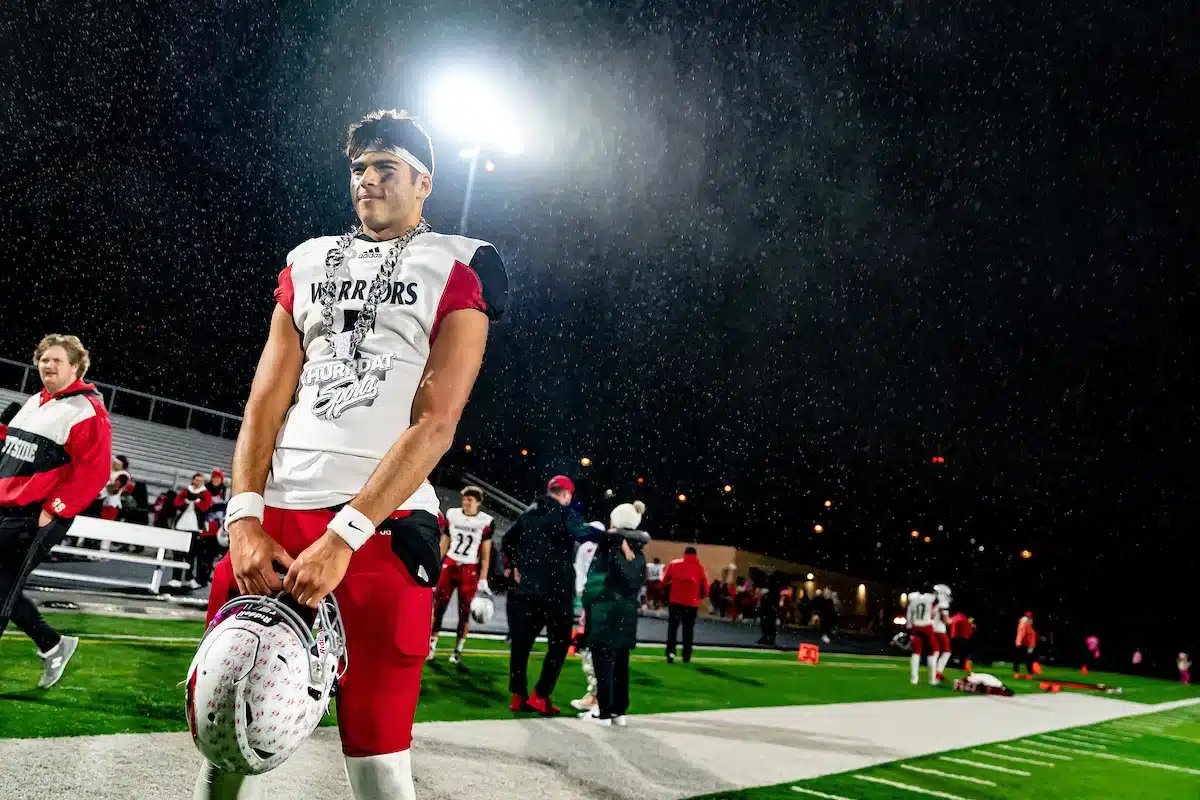 Westside High School quarterback Anthony Rezac (5) is interviewed after a game between the Millard South and Omaha Westside in Omaha, NE on Sunday October 13th, 2023. Photo by Eric Francis