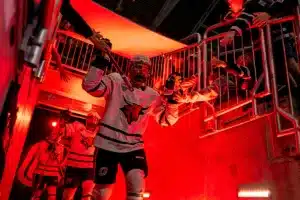 Omaha takes the ice during a game between the Niagra University and UNO in Omaha, NE on Saturday October 14th, 2023. Photo by Eric Francis