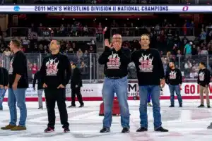 Omaha 2011 National champion wrestling team is honored during a game between the Niagra University and UNO in Omaha, NE on Saturday October 14tth, 2023. Photo by Eric Francis