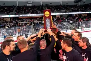 Omaha 2011 National champion wrestling team is honored during a game between the Niagra University and UNO in Omaha, NE on Saturday October 14tth, 2023. Photo by Eric Francis