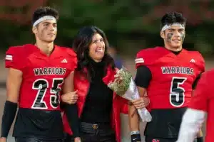 Westside High School quarterback Anthony Rezac (5) and Westside Higih School Teddy Rezac (25) during senior night ceremonies beforea game between Lincoln North East and Westside in Omaha, NE on Thursday October 19tth, 2023. Photo by Eric Francis