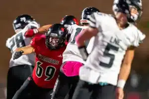 Westside High School Joe Soria (69) works off a block during a game between Lincoln North East and Westside in Omaha, NE on Thursday October 19tth, 2023. Photo by Eric Francis