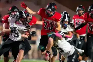 Westside High School Brody Goc (23) runs the ball during a game between Lincoln North East and Westside in Omaha, NE on Thursday October 19tth, 2023. Photo by Eric Francis