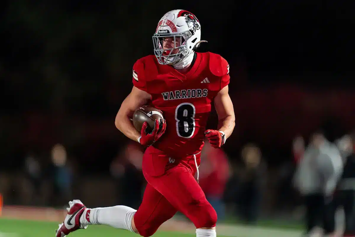 Westside Higih School Christian Jones (8) during a play off game between the Cheighton Prep and Westside Higih School in Omaha, NE on Friday October 27th, 2023. Westside Higih School defeated Creighton Prep 54-6. Photo by Eric Francis