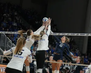 During a volleyball match between Creighton and Xavier on Friday, November 17th, 2023. Photo taken by Collin Stilen