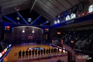 The National Anthem during a game between the Creighton Bluejays and the Nebraska Kearney Lopers in Omaha, NE on Monday October 30th, 2023. . Photo by Eric Francis