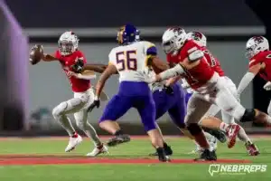 Westside Higih School quarterback Anthony Rezac (5) during a game between Bellevue West and the Westside in Omaha, NE on Friday November 3rd, 2023. . Photo by Eric Francis