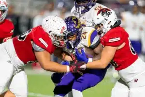 Westside Higih School Cam Bell (50) and Westside Higih School Jonny Hurtado (54) during a game between Bellevue West and the Westside in Omaha, NE on Friday November 3rd, 2023. . Photo by Eric Francis
