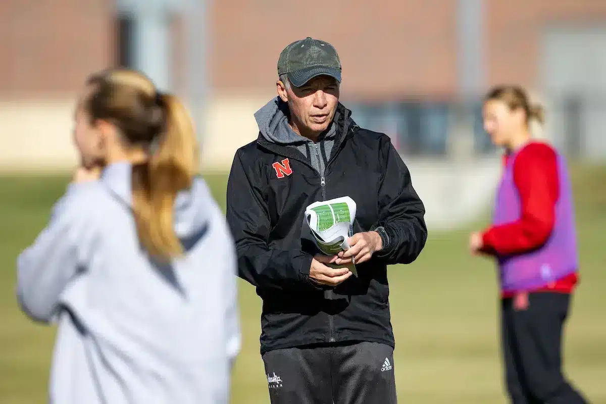 Nebraska Cornhuskers prepare for their match tomorrow in Lincoln against South Dakota State in the first round of NCAA soccer championships on Thursday, November 9, 2023, in Lincoln, Nebraska. Photo by John S. Peterson.