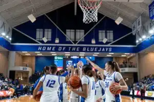 Creighton Bluejays during a game against the South Dakota State Jackrabbits at Sokol Arena in Omaha, NE December 21st 2023. Photo by Eric Francis