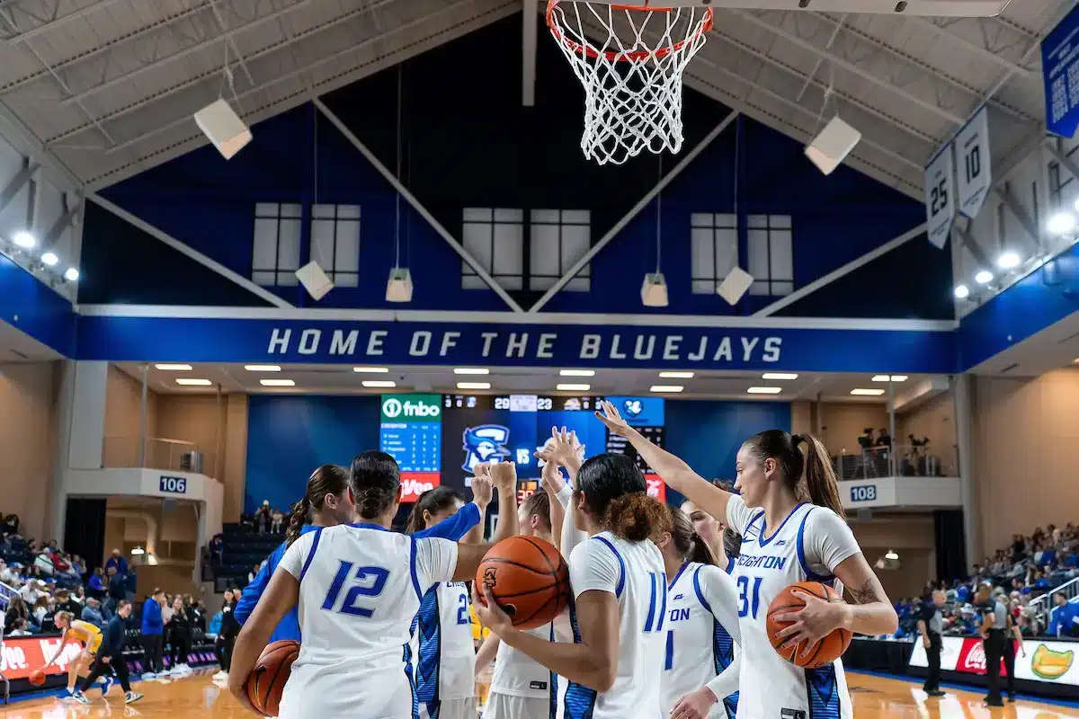 Creighton Bluejays during a game against the South Dakota State Jackrabbits at Sokol Arena in Omaha, NE December 21st 2023. Photo by Eric Francis