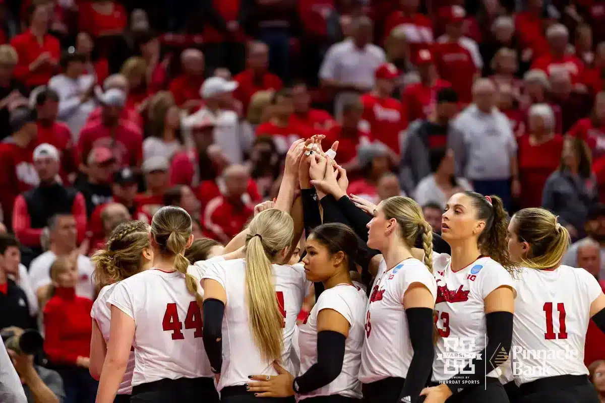 Nebraska Cornhusker Laney Choboy (6) introduced before taking on the Georgia Tech Yellow Jackets during the third round in the NCAA Volleyball Championship match Thursday, December 7, 2023, Lincoln, Neb. Photo by John S. Peterson.