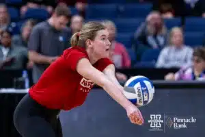 Nebraska Cornhusker outside hitter Lindsay Krause (22) digs the ball during open practice before the NCAA Semi-Finals, Wednesday, December 13, 2023, Tampa, Florida. Photo by John S. Peterson.