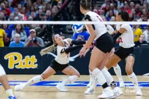 Nebraska Cornhusker defensive specialist Laney Choboy (6) digs the ball against the Pittsburgh Panthers in the third set during the NCAA Semi-Finals, Thursday, December 14, 2023, Tampa, Florida. Photo by John S. Peterson.