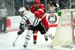 Denver Pioneers and Omaha Mavericks during a game at the Baxter Arena in Omaha, NE January 19rth 2024. Photo by Eric Francis