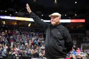 Former Nebraska head coach Terry Pettit recognized at a break in the action during a volleyball match between Supernovas and the Vibe on Wednesday, January 24, 2024, in Omaha, Nebraska. Photo by John S. Peterson.