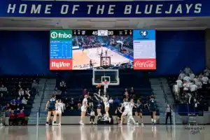 Creighton Bluejays during a game against against Xavier at Sokol Arena in Omaha, NE February 24th 2024. Photo by Eric Francis