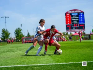 The Nebraska Cornhuskers take on the Creighton Bluejays during a women’s soccer match, Monday, September 2, 2024, in Lincoln, Nebraska. Photo by Brandon Tiedemann.