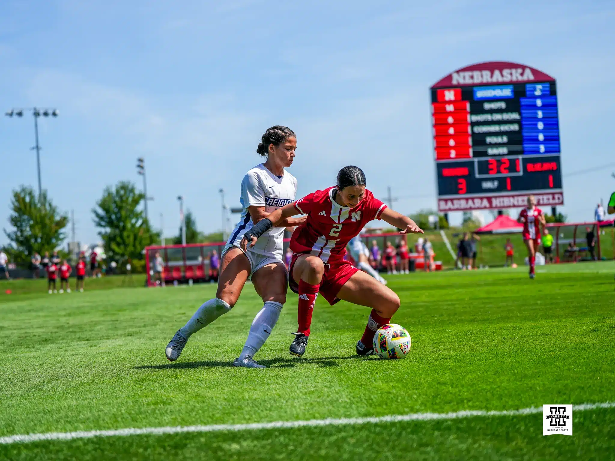 The Nebraska Cornhuskers take on the Creighton Bluejays during a women’s soccer match, Monday, September 2, 2024, in Lincoln, Nebraska. Photo by Brandon Tiedemann.