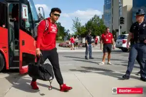 Nebraska Cornhusker quarterback Dylan Raiola (15) arrives at the stadium for the Legacy Walk before taking on Northern Iowa Panthers during the college football game Saturday, September 14, 2024, in Lincoln, Nebraska. Photo John S. Peterson.