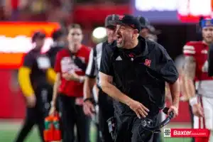 Nebraska Cornhusker head coach Matt Rhule reacts to a call by the officials against the Northern Iowa Panthers during the college football game Saturday, September 14, 2024, in Lincoln, Nebraska. Photo John S. Peterson.