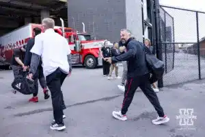 Nebraska Cornhusker head coach Matt Rhule heads to the field after arriving at Ross-Ade Stadium to take on the Purdue Boilermakers during a college football game Saturday, September 28, 2024, in West Lafayette, Indiana. Photo by John S. Peterson.