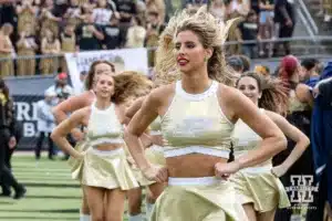 Purdue Boilermakers spirit squad run to take their positions for the pre-game show during a college football game Saturday, September 28, 2024, in West Lafayette, Indiana. Photo by John S. Peterson.