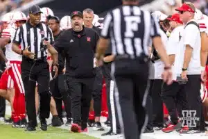 Nebraska Cornhusker head coach Matt Rhule reacts to a call by the officials during a college football game against the Purdue Boilermakers Saturday, September 28, 2024, in West Lafayette, Indiana. Photo by John S. Peterson.