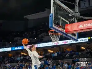 Mason Miller Dunks during a college basketball game October 26, 2024 in Omaha Nebraska Photo by Brandon Tiedemann