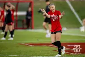 Nebraska Cornhusker midfielder Sadie Waite (11) warms up before taking on the Oregon Ducks during a soccer match Thursday, October 17, 2024, in Lincoln, Nebraska. Photo by John S. Peterson.