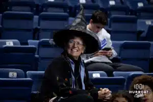 Creighton Bluejay fan in the Halloween spirit for the game against the Southwest Minnesota State Mustangs during a college women’s basketball game Thursday, October 30, 2024, in Lincoln, Nebraska. Photo by John S. Peterson.