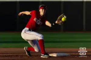 Nebraska Cornhusker Nessa McMillen catches the ball for an out during the Red White softball game Wednesday, October 23, 2024, in Lincoln, Nebraska. Photo by John S. Peterson.