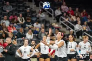 Omaha Mavericks take on North Dakota State in a volleyball match Sunday, October 13, 2024 in Omaha, Nebraska. Photo by Brandon Tiedemann.