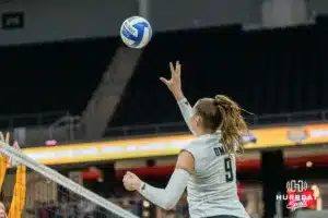 Omaha Mavericks take on North Dakota State in a volleyball match Sunday, October 13, 2024 in Omaha, Nebraska. Photo by Brandon Tiedemann.