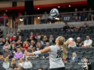 Omaha Mavericks take on North Dakota State in a volleyball match Sunday, October 13, 2024 in Omaha, Nebraska. Photo by Brandon Tiedemann.