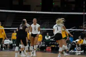 Omaha Mavericks take on North Dakota State in a volleyball match Sunday, October 13, 2024 in Omaha, Nebraska. Photo by Brandon Tiedemann.