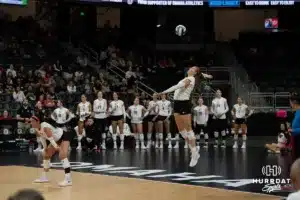 Omaha Mavericks take on North Dakota State in a volleyball match Sunday, October 13, 2024 in Omaha, Nebraska. Photo by Brandon Tiedemann.