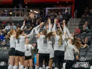 Omaha Mavericks take on North Dakota State in a volleyball match Sunday, October 13, 2024 in Omaha, Nebraska. Photo by Brandon Tiedemann.