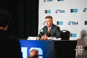 Big Ten Conference Commissioner Tony Petitti answering questions from the media during Big Ten Media Days Wednesday, October 2, 2024, in Rosemont, Illinois. Photo by Mike Sautter.