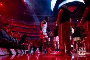 Nebraska Cornhusker forward Juwan Gary (4) walks out when introduced during a college baskteball game against the UT Rio Grande Valley Vaqueros Monday, November 4, 2024, in Lincoln, Nebraska. Photo by John S. Peterson.