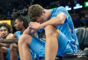 Ryan Kalkbrenner preparing before a college basketball game November 10th, 2024 in Omaha Nebraska. Photo by Brandon Tiedemann.