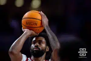 Nebraska Cornhusker guard Brice Williams (3) makes a free throw in the first half against the UT Rio Grande Valley Vaqueros during a college baskteball game Monday, November 4, 2024, in Lincoln, Nebraska. Photo by John S. Peterson.