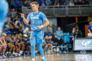 Steven Ashworht after a score during a college basketball game November 10th, 2024 in Omaha Nebraska. Photo by Brandon Tiedemann.