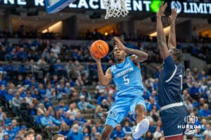 Jamiya Neal shoots a layup during a college basketball game November 10th, 2024 in Omaha Nebraska. Photo by Brandon Tiedemann.