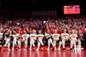 Nebraska Cornhuskers waiting for Senior Night to begin after a college volleyball match against the Wisconsin Badgers Saturday, November 23, 2024 in Lincoln, Nebraska. Photo by John S. Peterson.