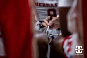 Nebraska Cornhusker head coach Fred Hoiberg writing up a play against the Fairleigh Dickinson Knights in the second half during a college basketball game Wednesday, November 13, 2024, in Lincoln, Nebraska. Photo by John S. Peterson.