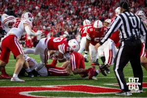 Nebraska Cornhusker running back Dante Dowdell (23) runs the ball in for a touchdown against the Wisconsin Badgers during a college football game Saturday, November 23, 2024 in Lincoln, Nebraska. Photo by John S. Peterson.