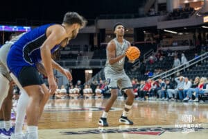 Omaha Mavericks Marquel Sutton shoots a freethrow during a college basketball game on November 30th, 2024 in Omaha Nebraska. Photo by Brandon Tiedemann.