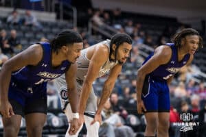 Omaha Mavericks Kamryn Thomas prepares to rebound during a college basketball game on November 30th, 2024 in Omaha Nebraska. Photo by Brandon Tiedemann.